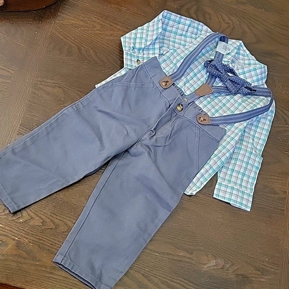 Simple Joys by Carter's Bow Tie & Suspender Set - Grey, Green Plaid, 18m